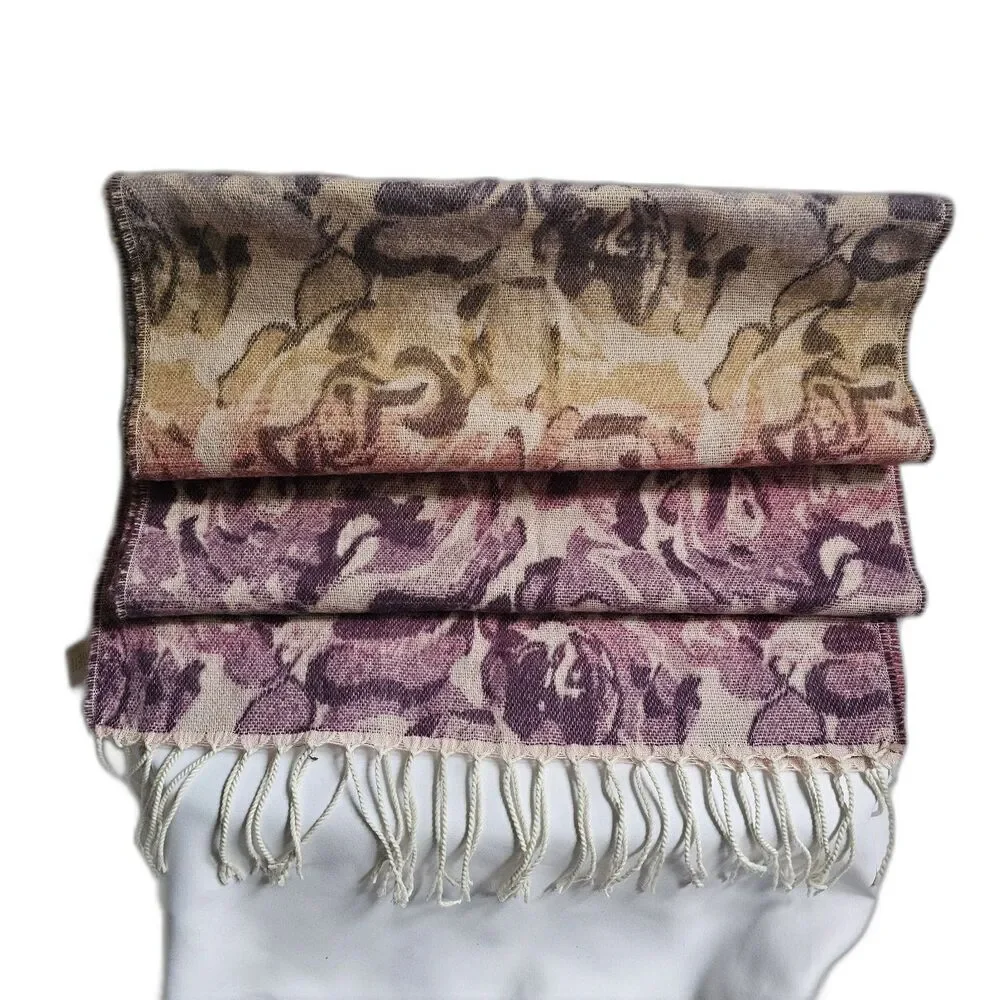 Steve Madden Floral Fringe Jacquard Blanket Scarf Purple Cream Berry NWT